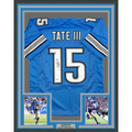Framed Autographed/Signed Golden Tate 35x39 Detroit Blue Football Jersey Beckett BAS COA