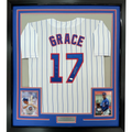 Framed Autographed/Signed Mark Grace 35x39 Chicago Pinstripe Baseball Jersey JSA COA