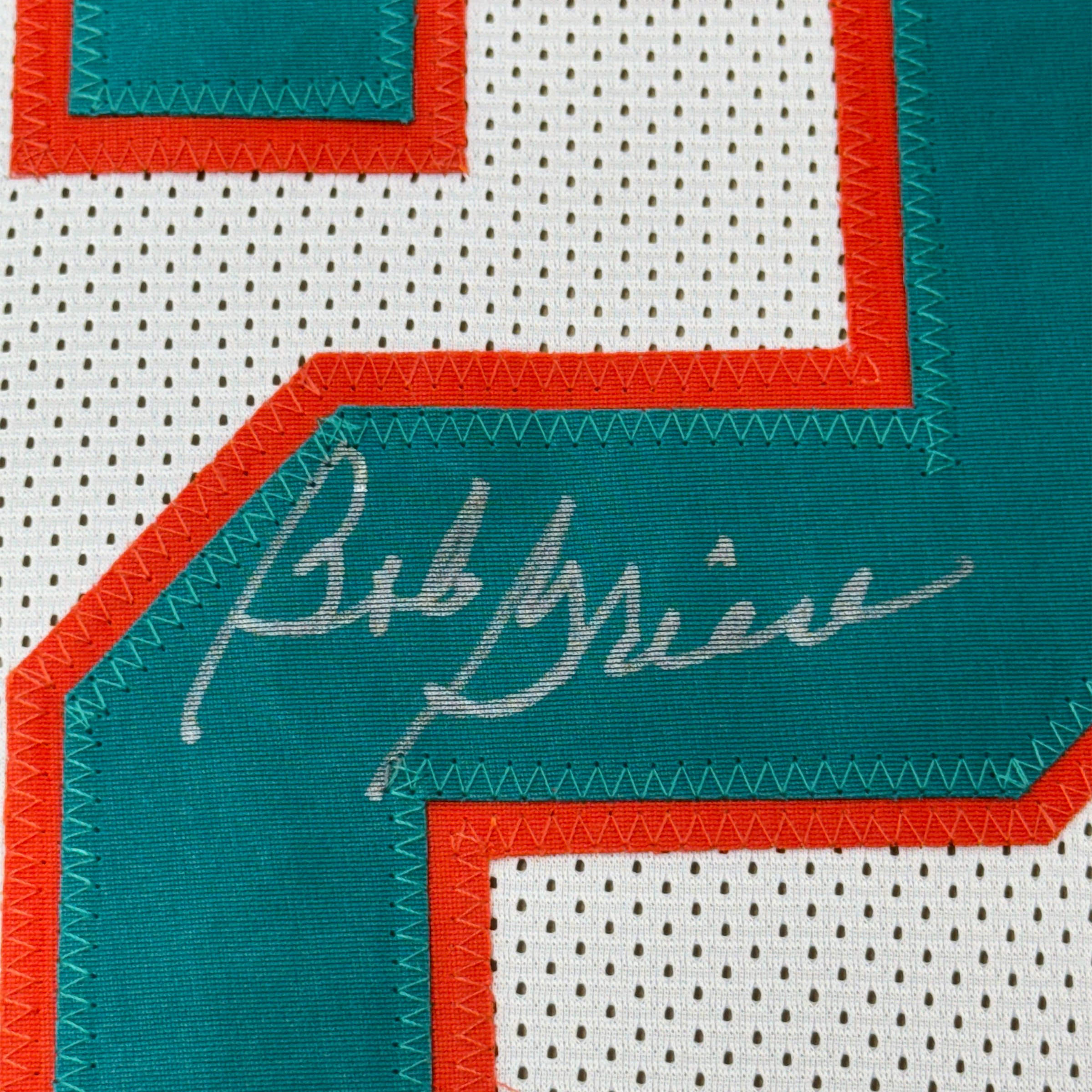 Framed Autographed/Signed Bob Griese 35x39 Miami White Football Jersey JSA COA
