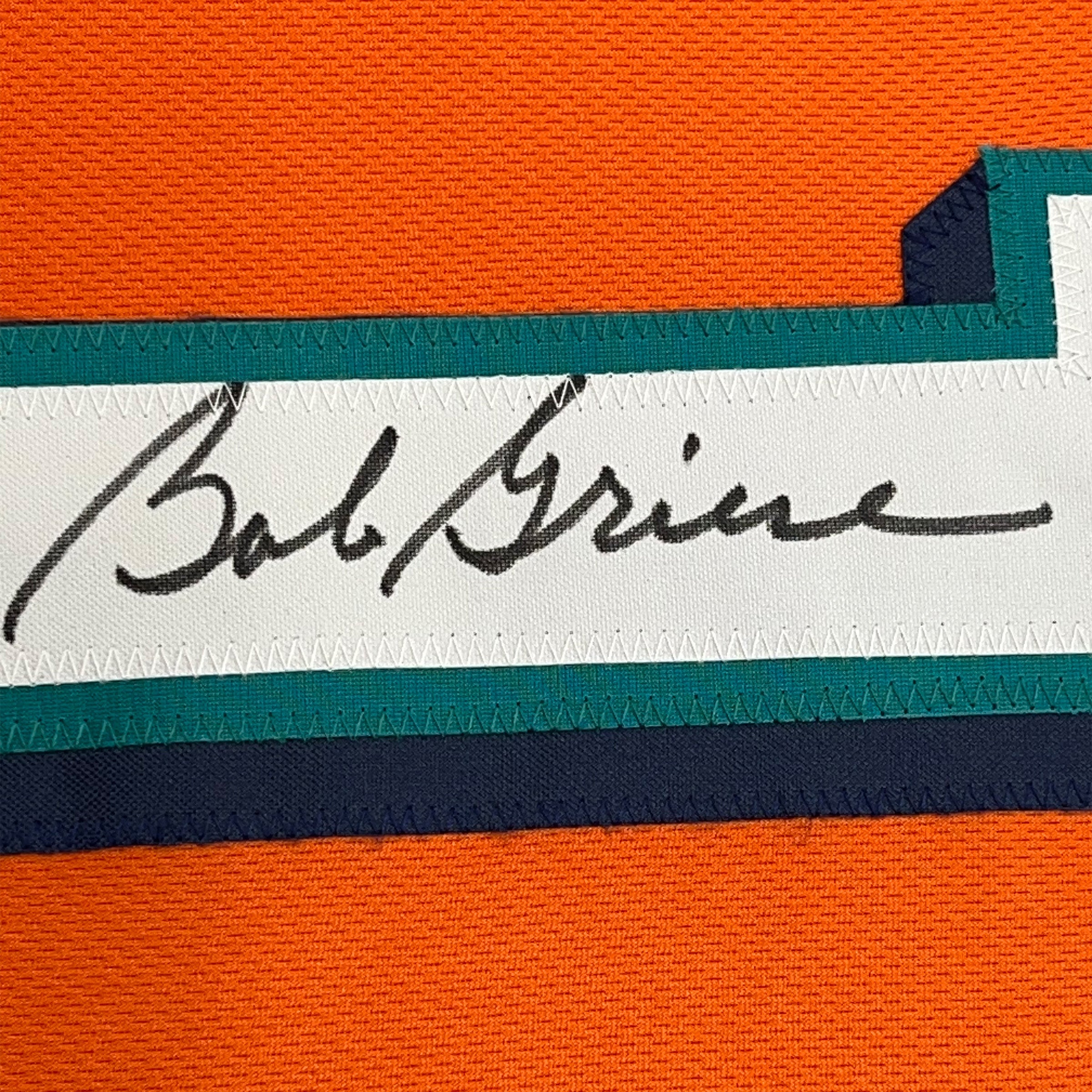 Framed Autographed/Signed Bob Griese 35x39 Miami Orange Football Jersey JSA COA