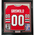 Framed Autographed/Signed Chevy Chase Clark Griswold 35x39 Christmas Vacation Movie Chicago Red Hockey Jersey Beckett BAS COA