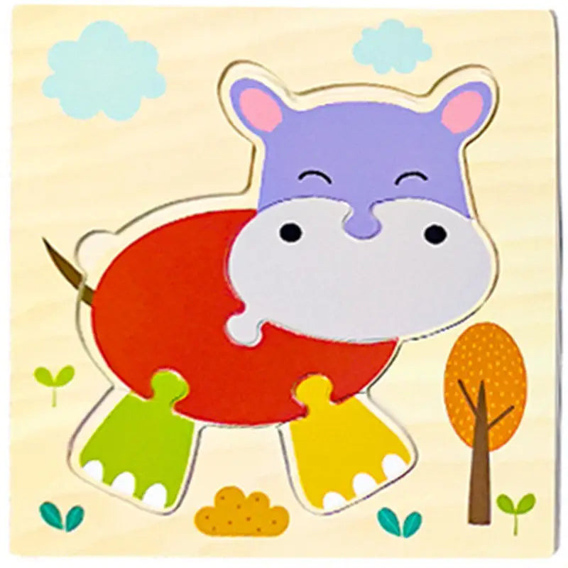 Baby Wooden 3D Tangram Puzzle – Educational Cartoon Animal Toy