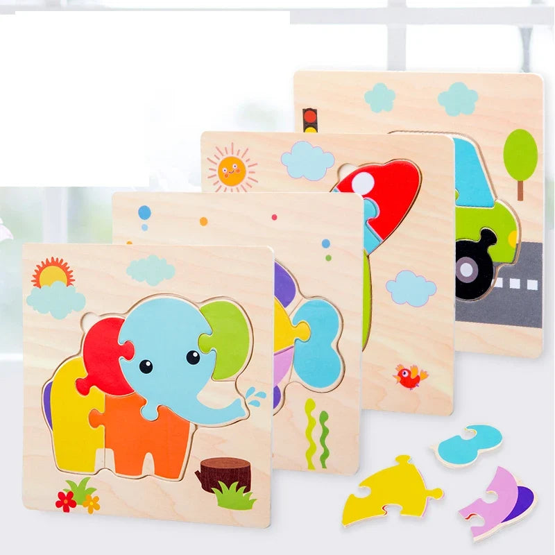 Baby Wooden 3D Tangram Puzzle – Educational Cartoon Animal Toy