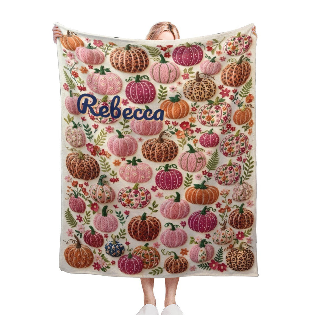 Personalized Halloween Pumpkin Blanket – Custom Name Cozy Fleece Throw for Kids & Adults