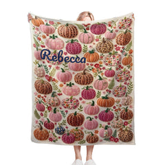 Personalized Halloween Pumpkin Blanket – Custom Name Cozy Fleece Throw for Kids & Adults