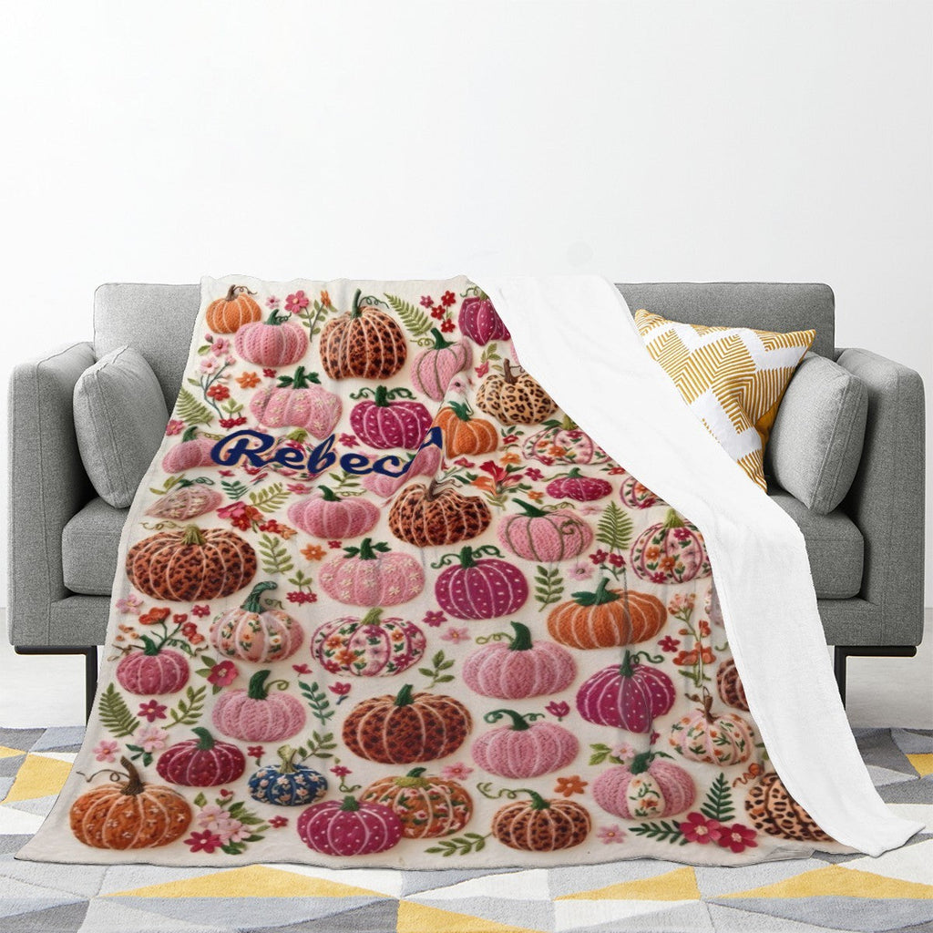 Personalized Halloween Pumpkin Blanket – Custom Name Cozy Fleece Throw for Kids & Adults
