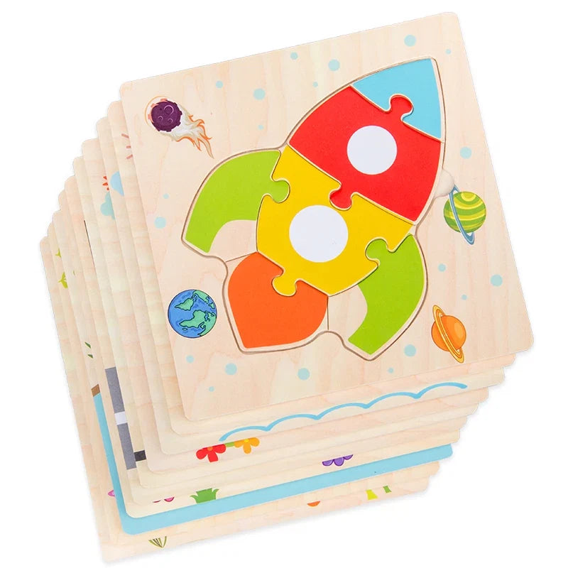 Baby Wooden 3D Tangram Puzzle – Educational Cartoon Animal Toy