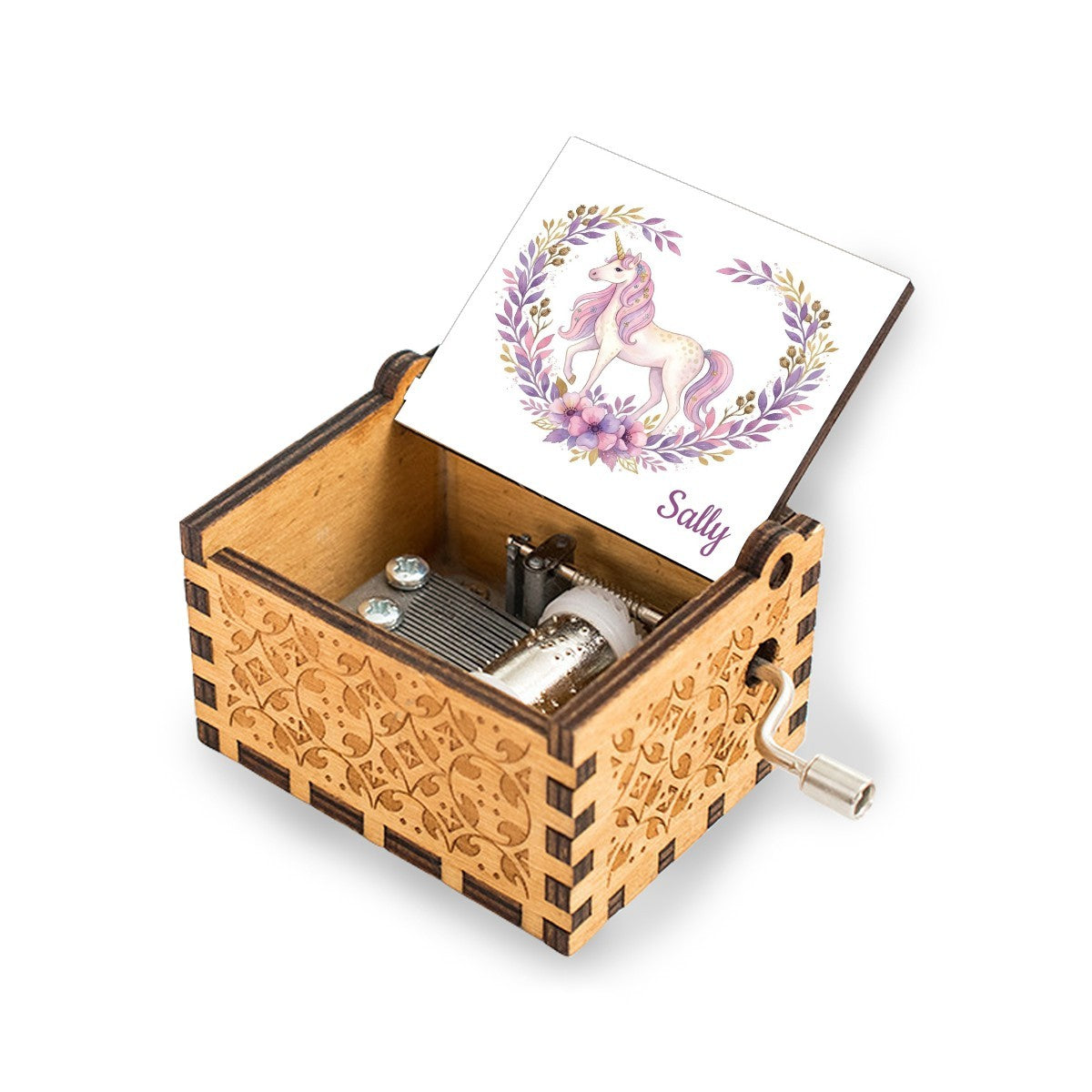 Personalized Music Box with White Unicorn & Pink Flowers — You Are My Sunshine