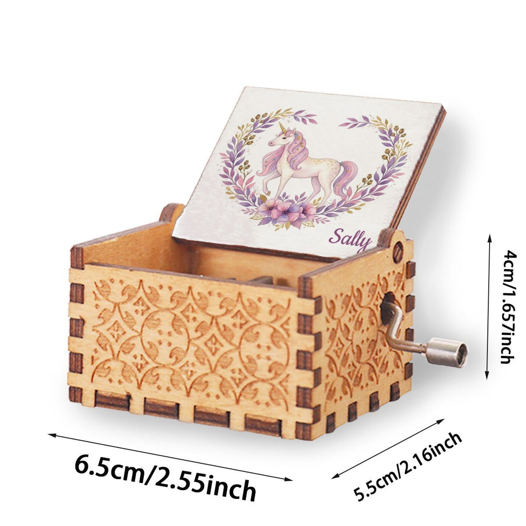 Personalized Music Box with White Unicorn & Pink Flowers — You Are My Sunshine