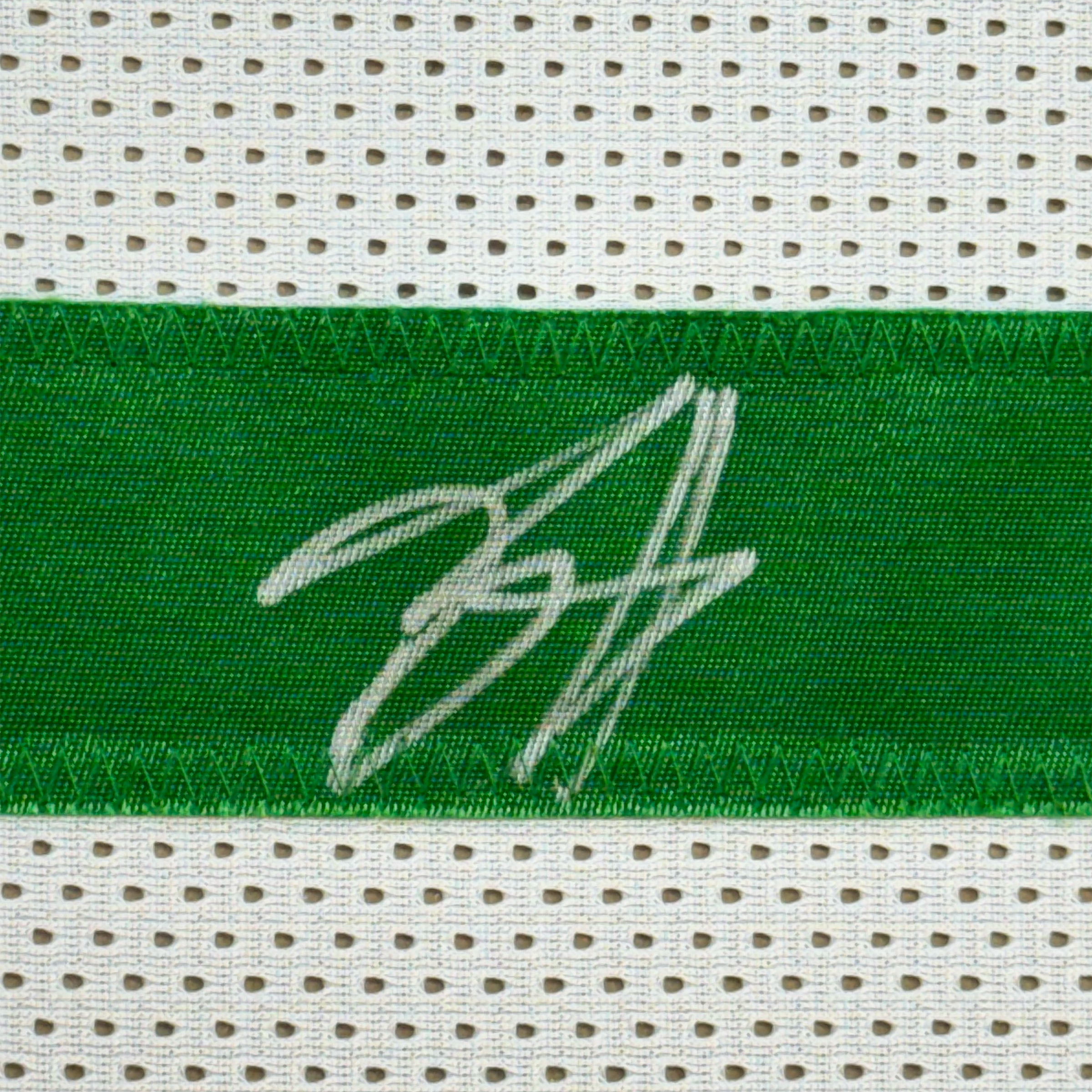 Framed Autographed/Signed Breece Hall 35x39 New York White Football Jersey JSA COA
