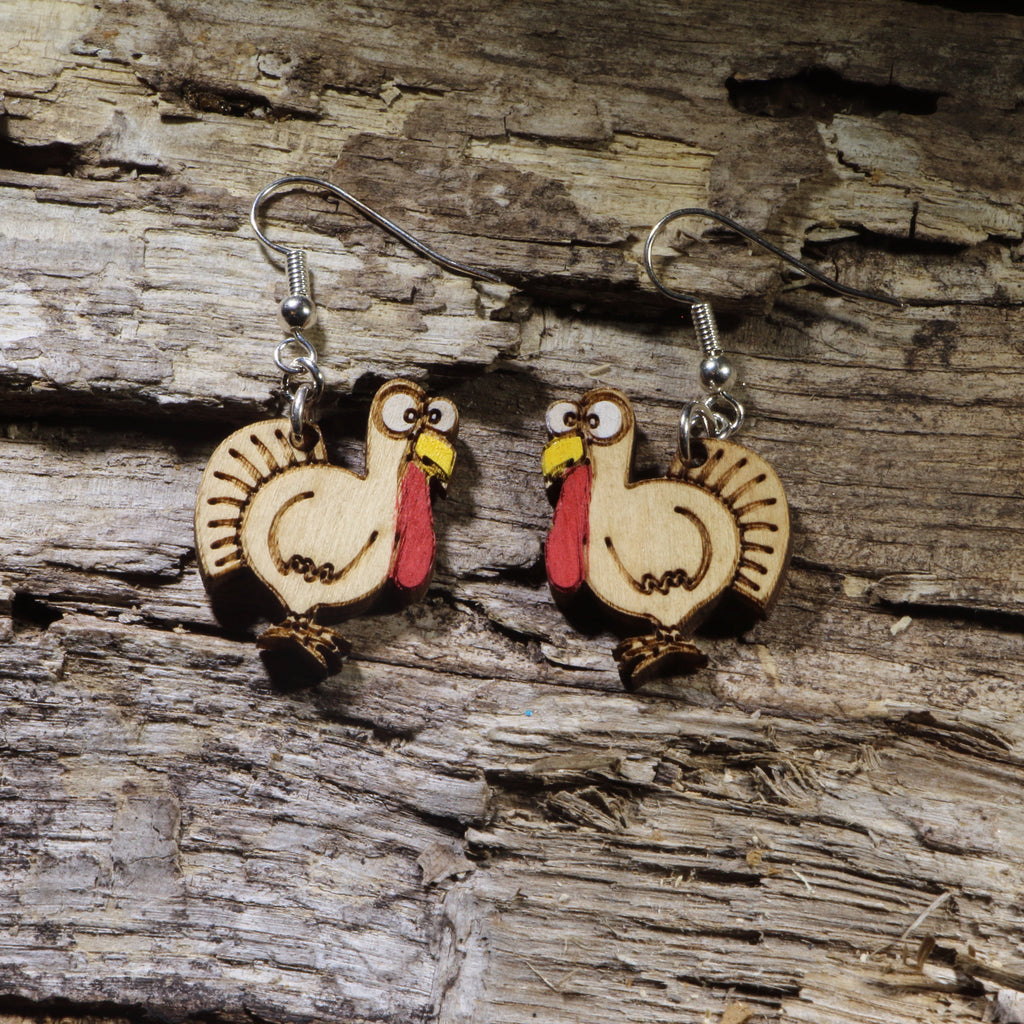 Thanksgiving Turkey Wooden Dangle Earrings | Funny Holiday Jewelry