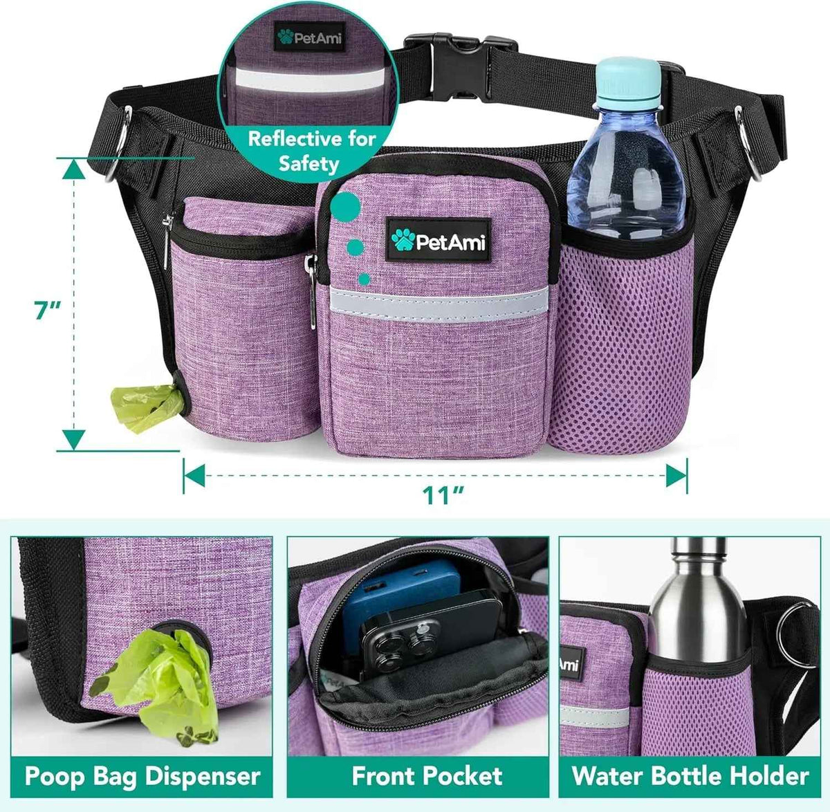 Hands Free Dog Leash Dual Bungee Waist Belt for 2 Dogs