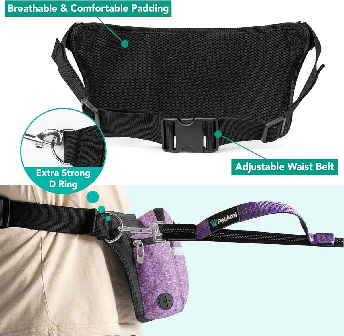 Hands Free Dog Leash Dual Bungee Waist Belt for 2 Dogs