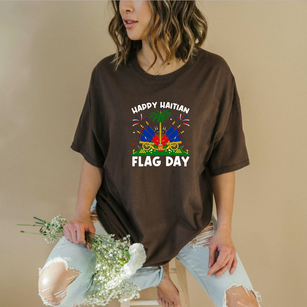 "Happy Haitian Flag Day" T-Shirt – Haiti Heritage Patriotic Graphic Tee, Unisex Cotton Shirt