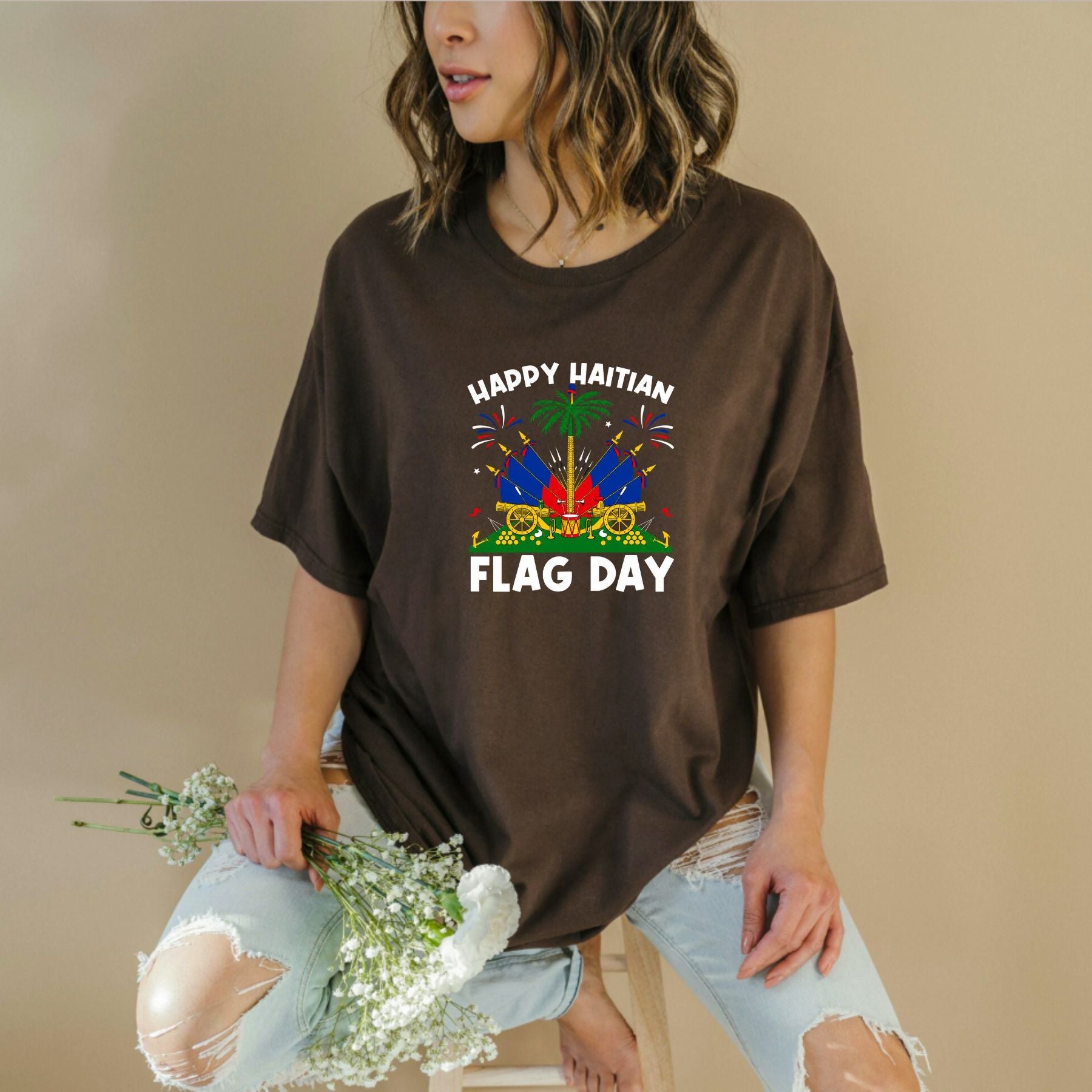 "Happy Haitian Flag Day" T-Shirt – Haiti Heritage Patriotic Graphic Tee, Unisex Cotton Shirt