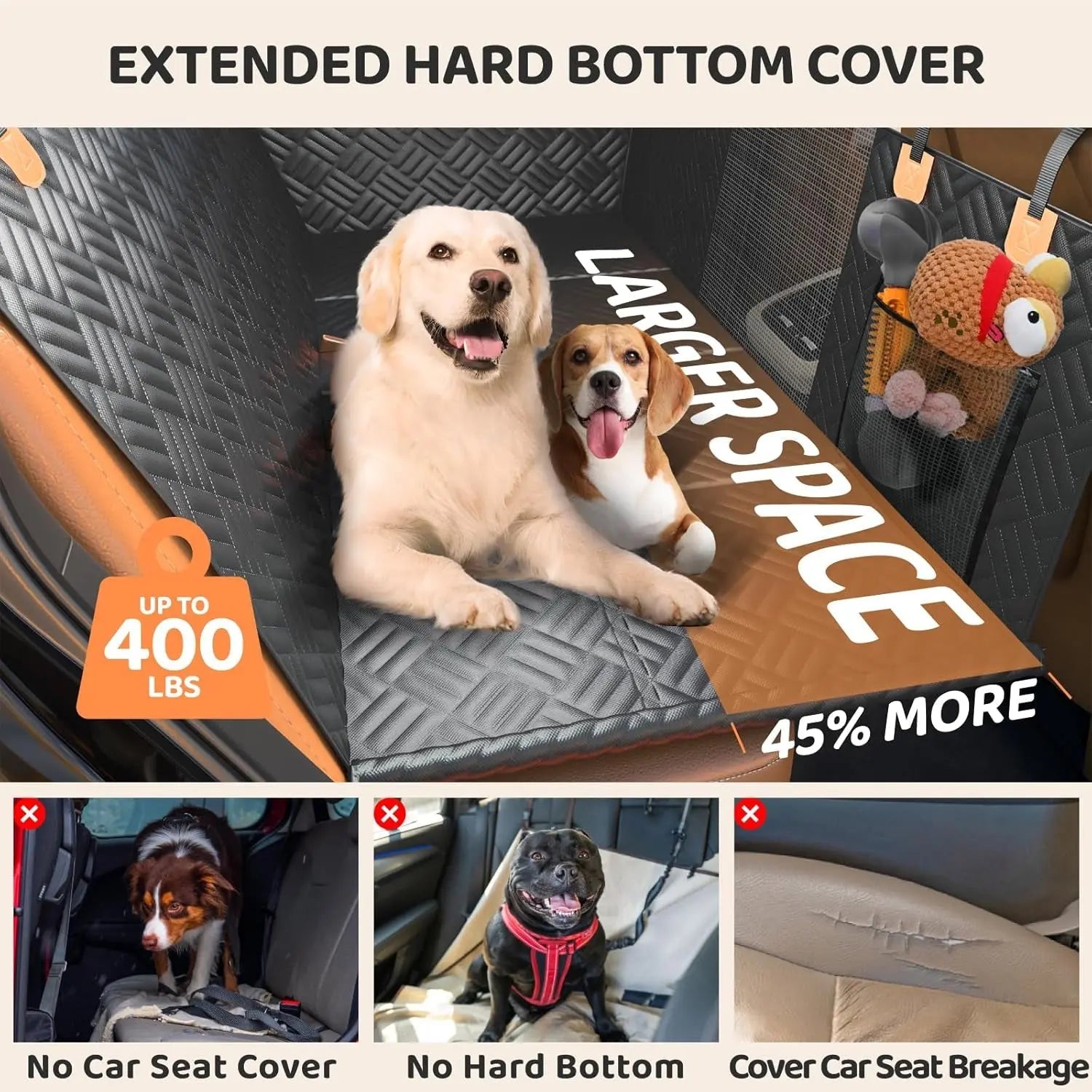 Dog Car Seat Cover Hammock – Hard Bottom, for SUV & Truck Back Seat