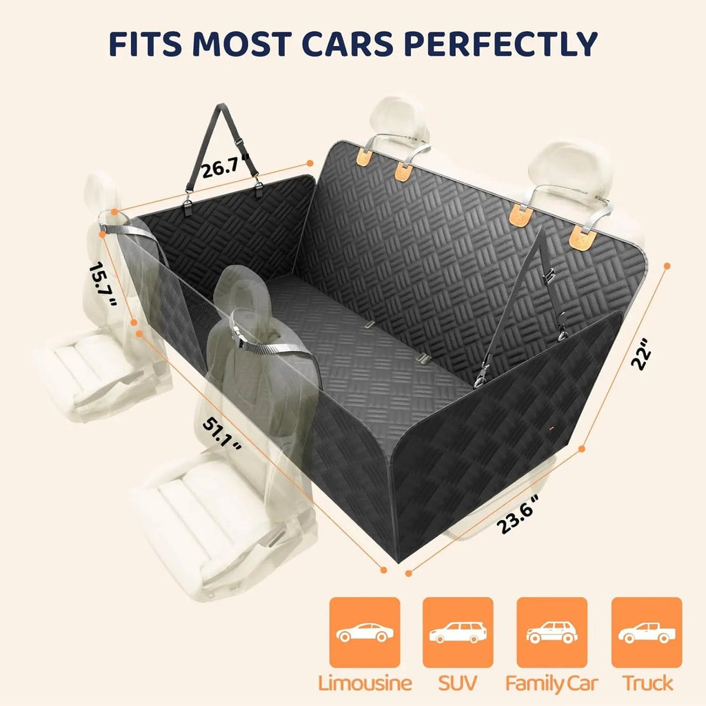 Dog Car Seat Cover Hammock – Hard Bottom, for SUV & Truck Back Seat