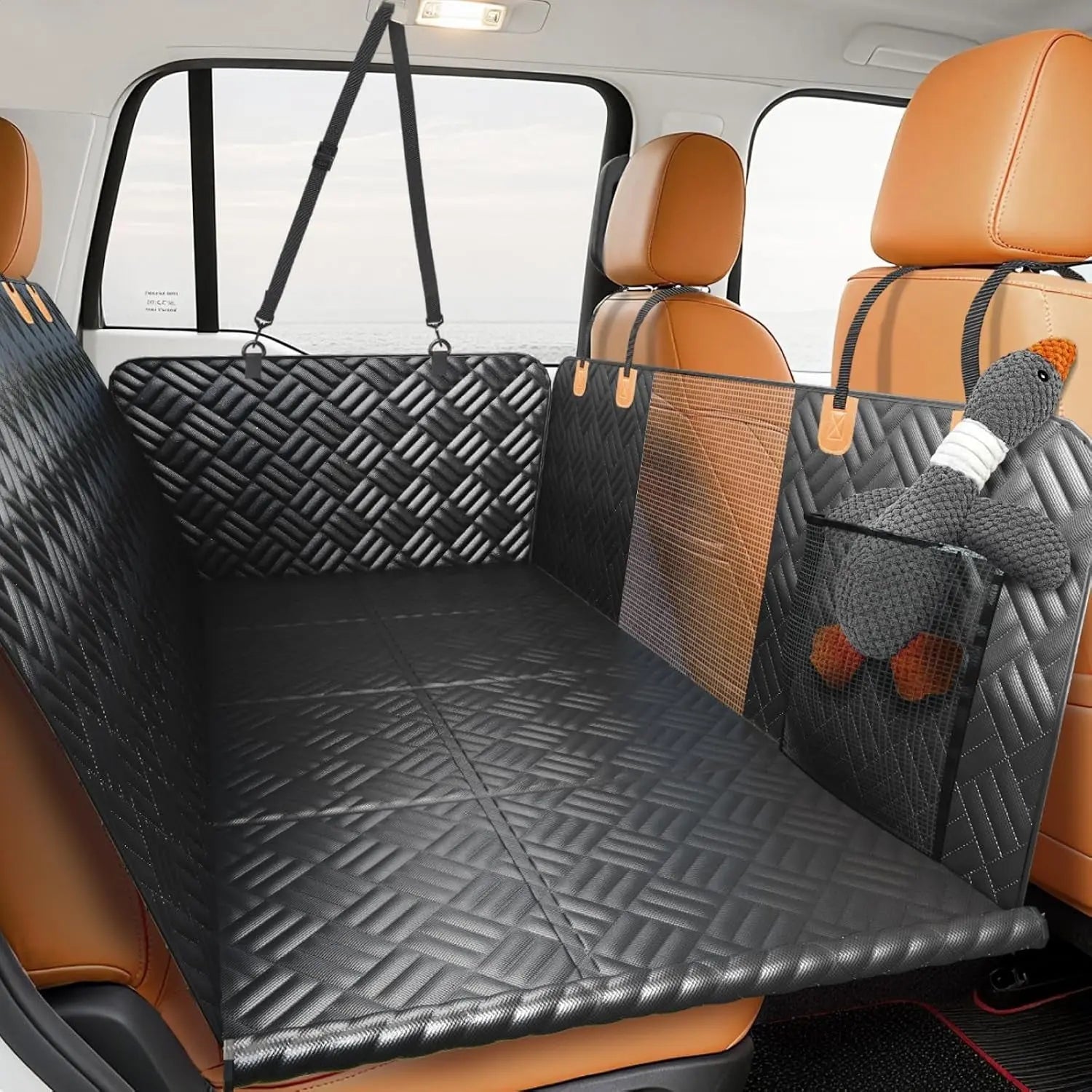 Dog Car Seat Cover Hammock – Hard Bottom, for SUV & Truck Back Seat