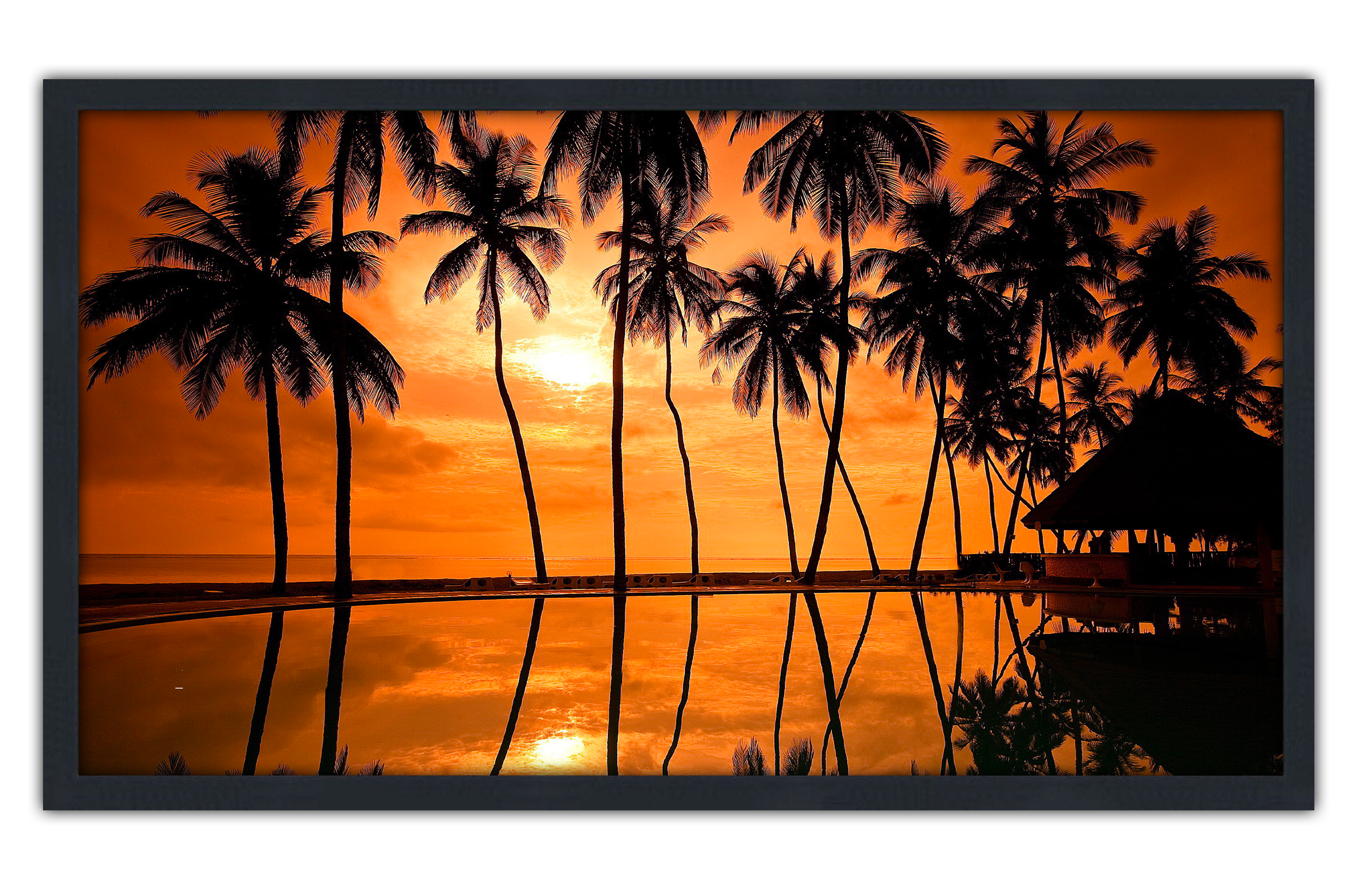 Professionally Framed Hawaii Palmtree Sunset Skyline High-Resolution Panoramic Photo 12x22 Wall Art