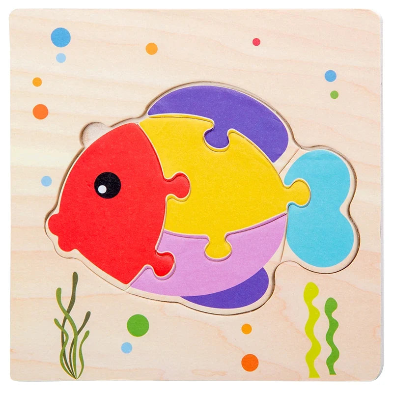 Baby Wooden 3D Tangram Puzzle – Educational Cartoon Animal Toy