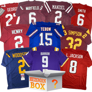 Heisman Winners Autographed/Signed College Football Jersey Mystery Box with PSA JSA or Beckett COA