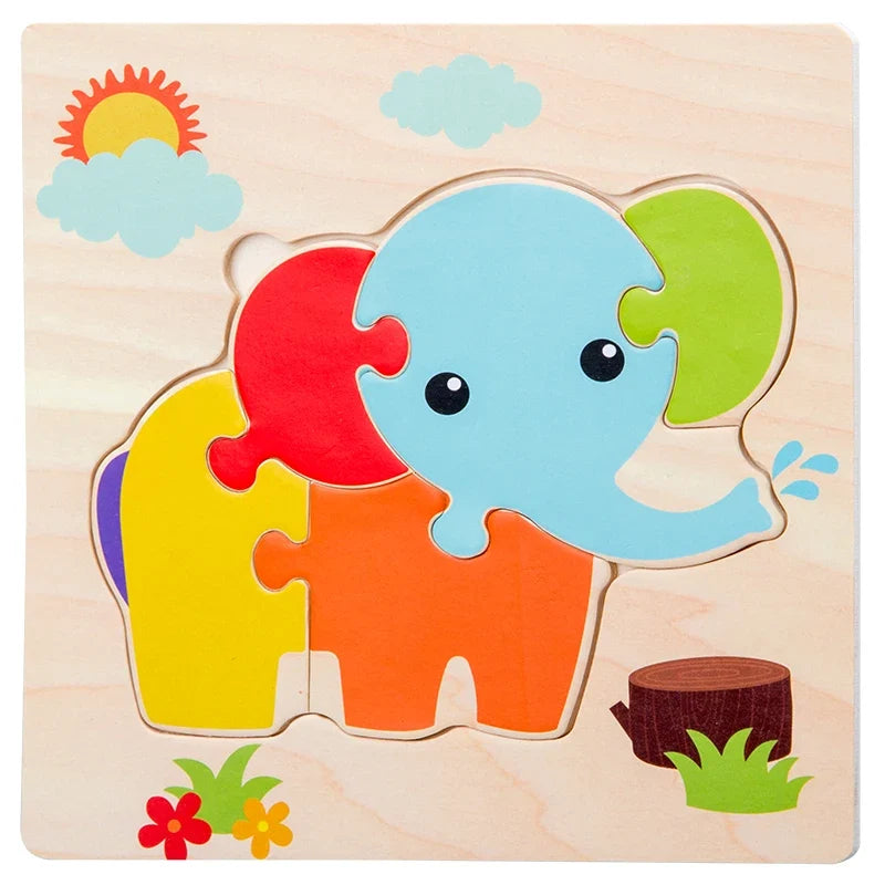 Baby Wooden 3D Tangram Puzzle – Educational Cartoon Animal Toy