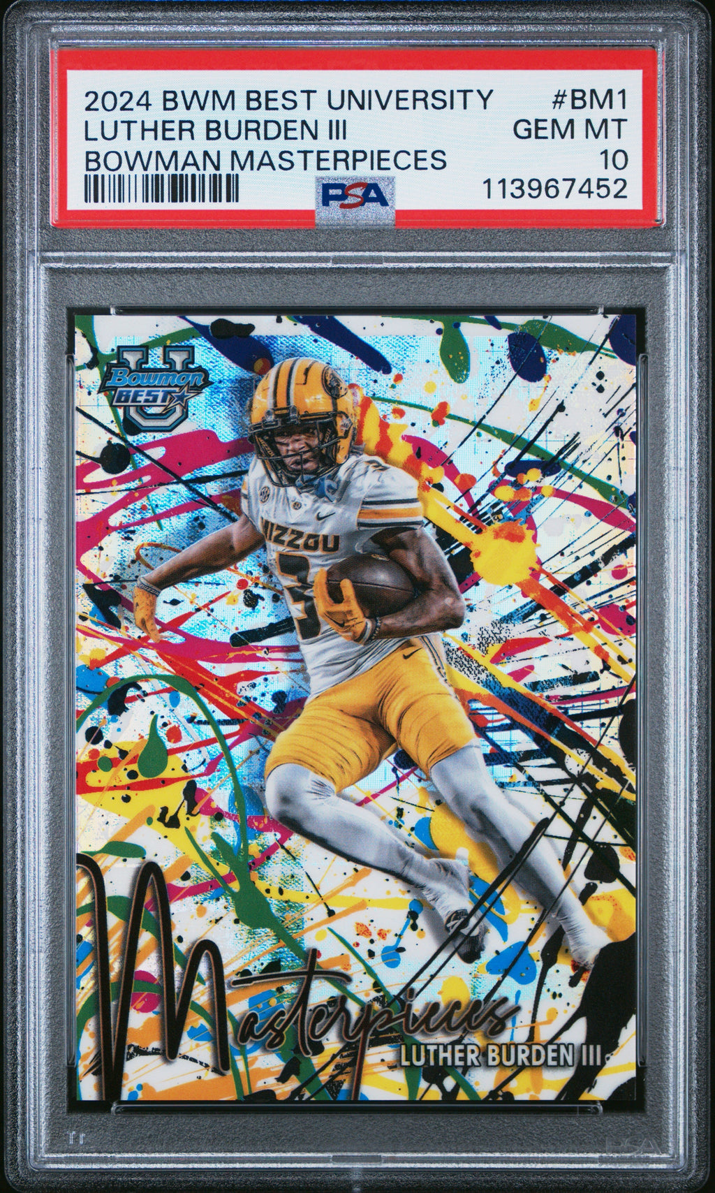 Graded 2024 Topps Bowman Best University Luther Burden III #BM1 Bowman Masterpieces Rookie RC Football Card PSA 10 Gem Mint