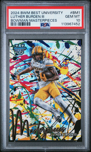 Graded 2024 Topps Bowman Best University Luther Burden III #BM1 Bowman Masterpieces Rookie RC Football Card PSA 10 Gem Mint