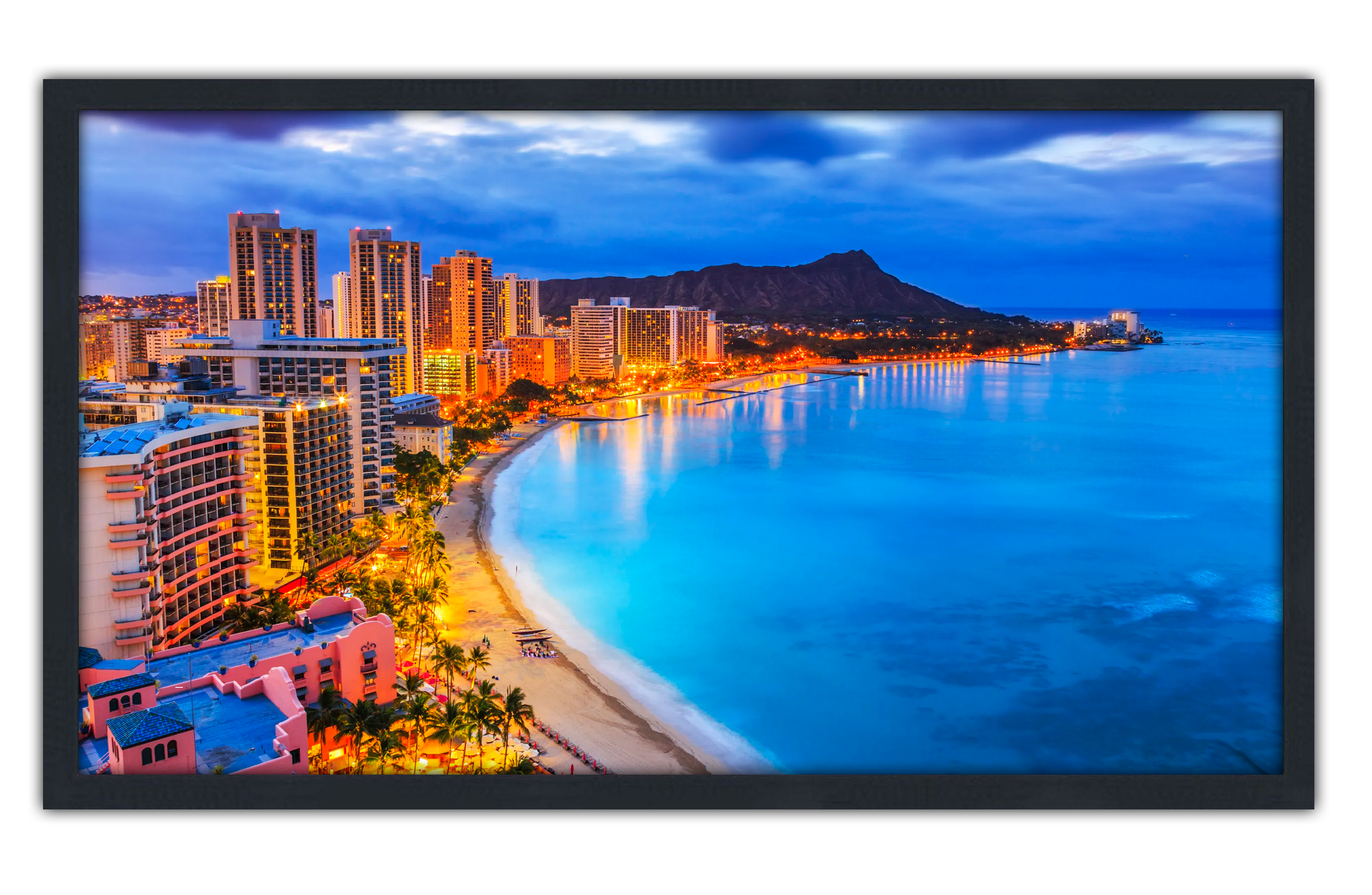 Professionally Framed Honolulu Hawaii Skyline High-Resolution Panoramic Photo 12x22 Wall Art