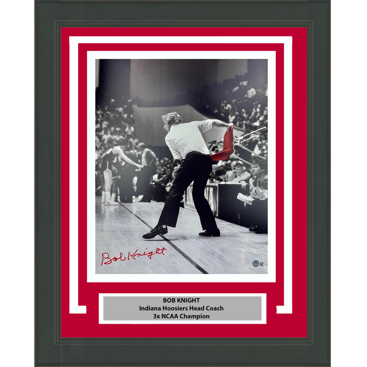 Framed Autographed/Signed Bobby Bob Knight Chair Throw Indiana Hoosiers 16x20 College Basketball Photo Beckett BAS COA