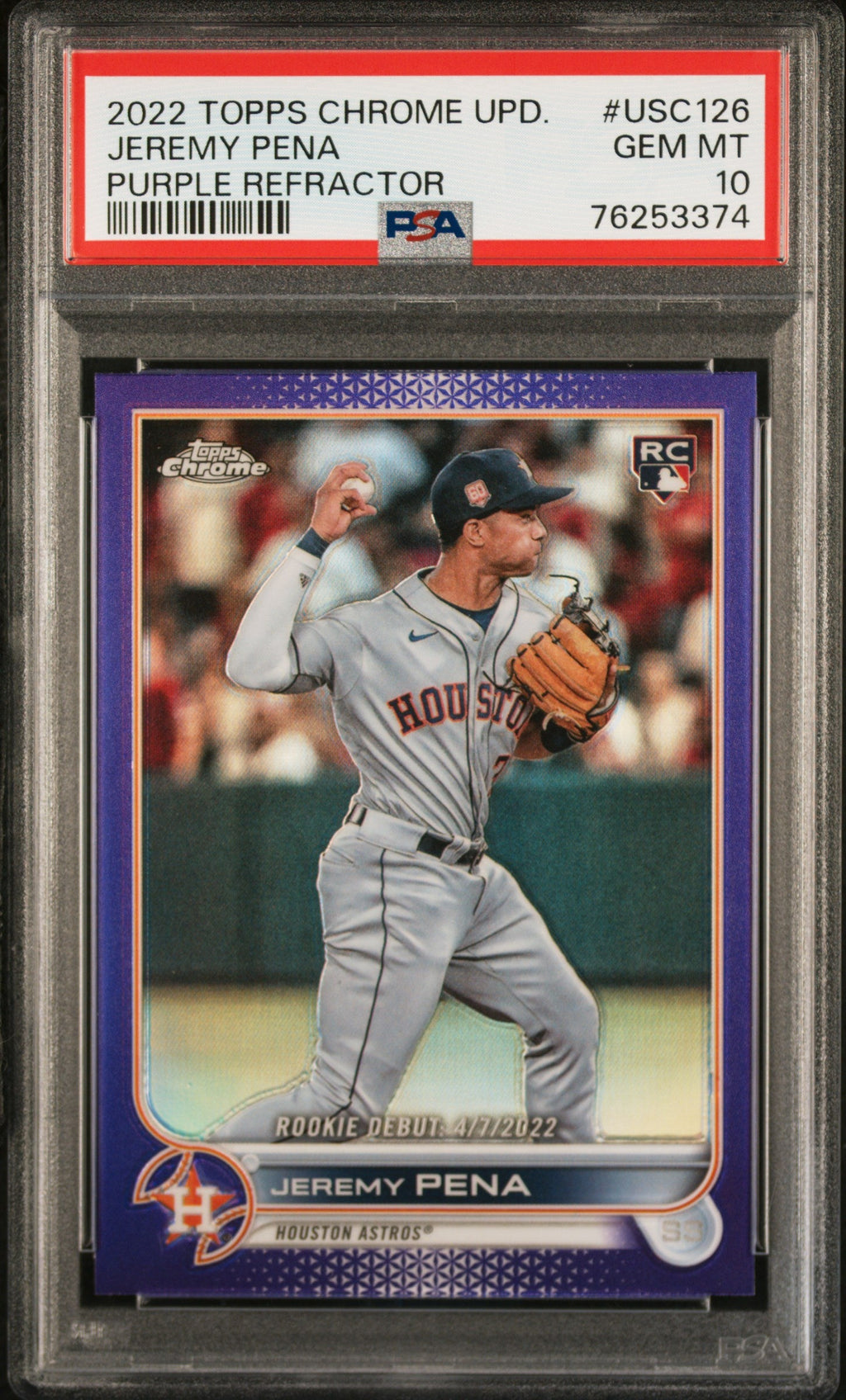 Graded 2022 Topps Chrome Update Jeremy Pena #USC126 Purple Refractor Rookie RC Baseball Card PSA 10 Gem Mint