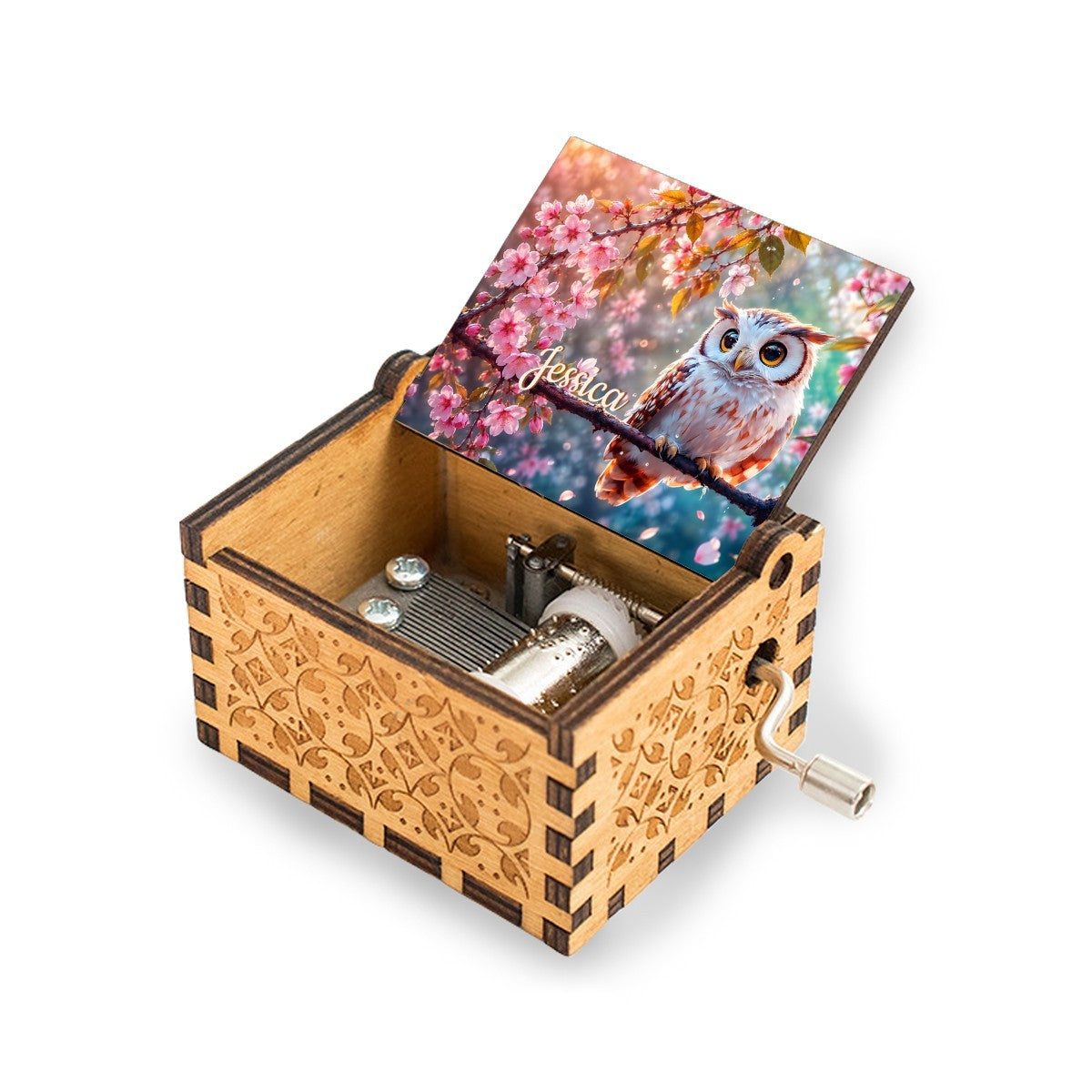 Personalized Music Box with Owl & Cherry Blossoms — You Are My Sunshine