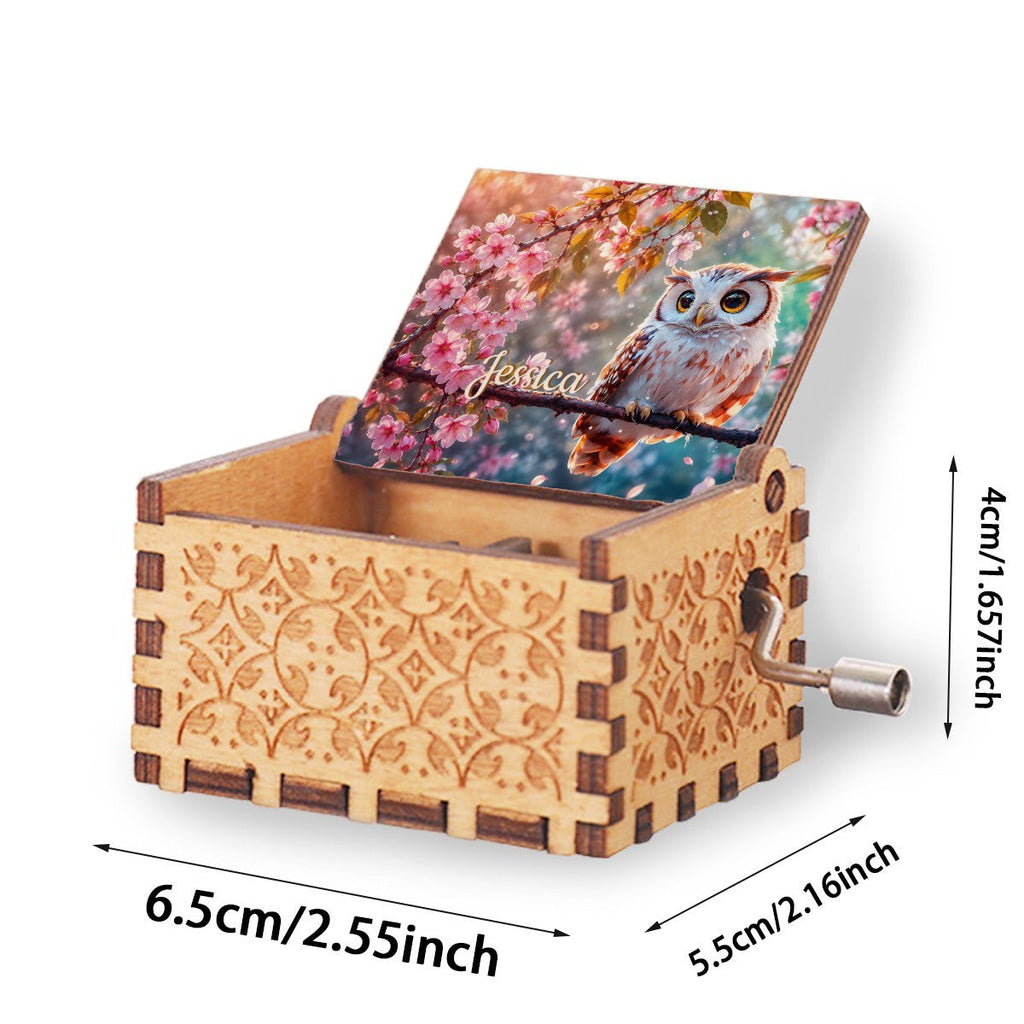 Personalized Music Box with Owl & Cherry Blossoms — You Are My Sunshine