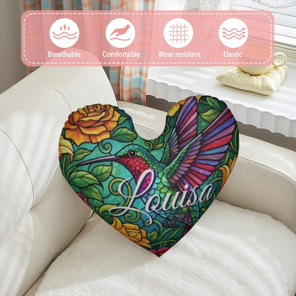 Personalized Hummingbird Heart Pillow | Custom Name Gift | Plush PP cotton filling