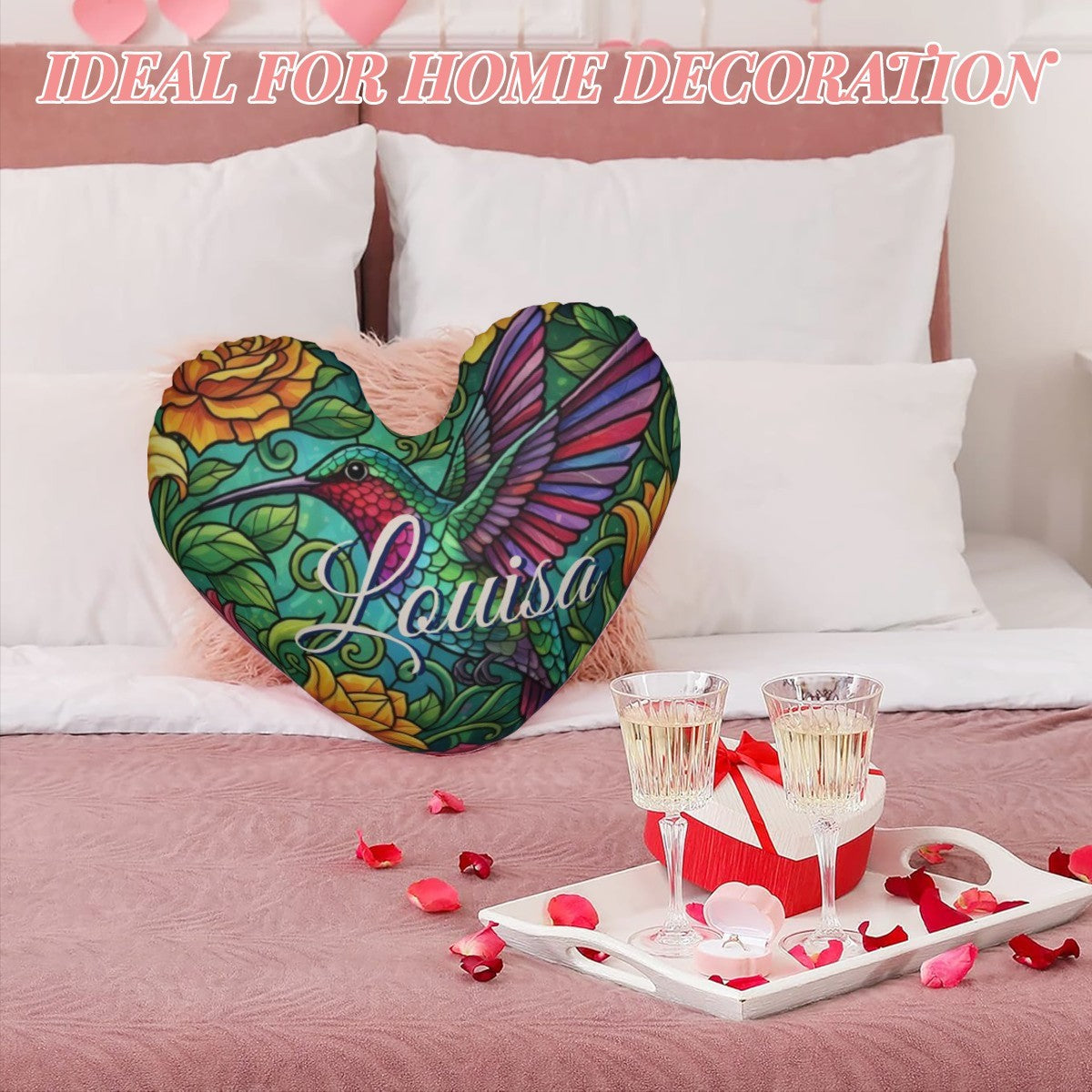 Personalized Hummingbird Heart Pillow | Custom Name Gift | Plush PP cotton filling
