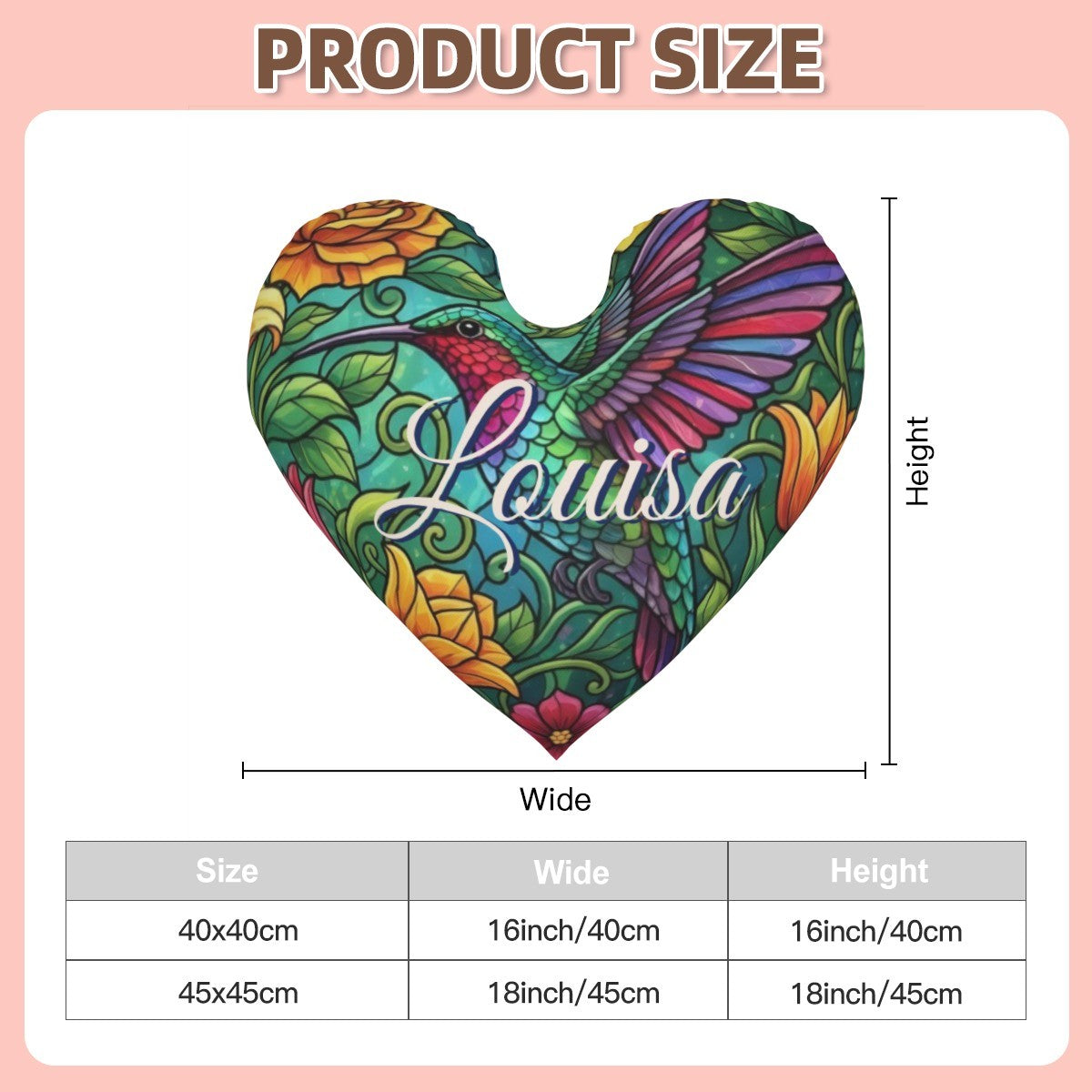 Personalized Hummingbird Heart Pillow | Custom Name Gift | Plush PP cotton filling