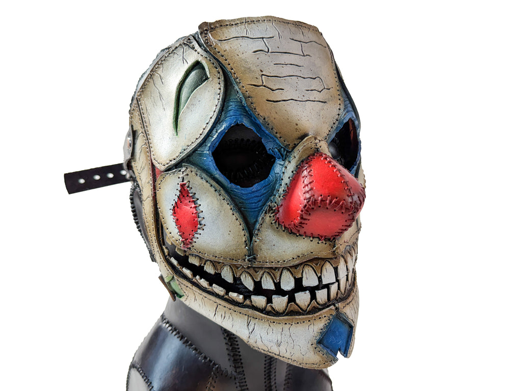 Genuine Leather Mask - Toy Clown - Thick Straps w Velcro Included - Wide Mouth Edition
