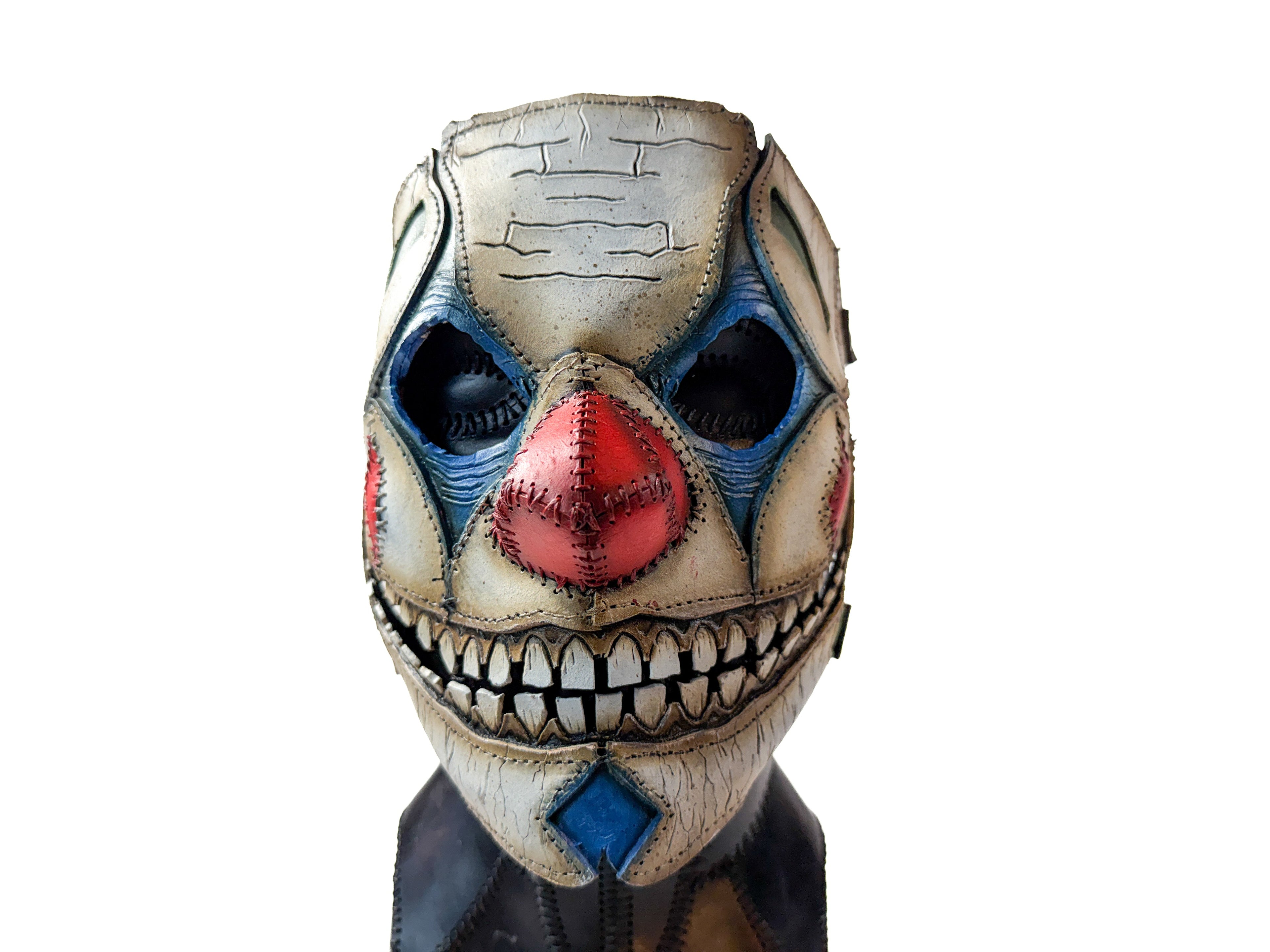 Genuine Leather Mask - Toy Clown - Thick Straps w Velcro Included - Wide Mouth Edition