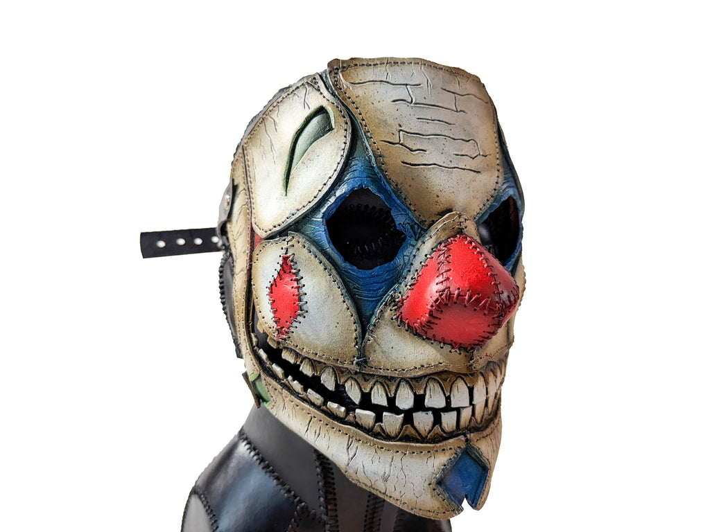 Genuine Leather Mask - Toy Clown - Thick Straps w Velcro Included - Wide Mouth Edition
