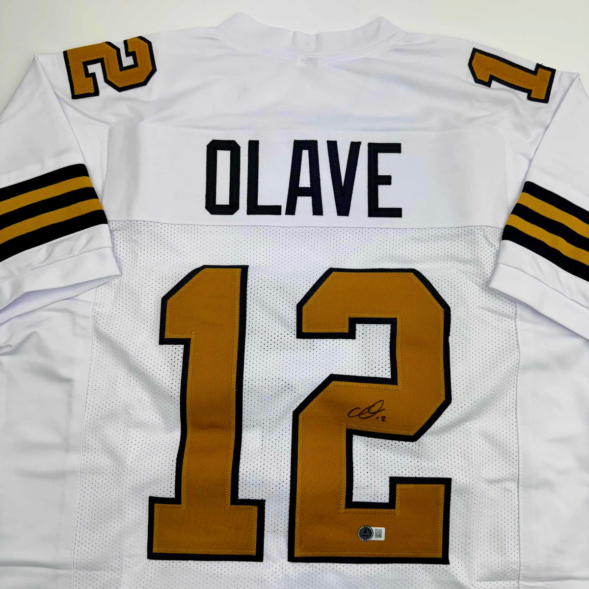 Autographed/Signed Chris Olave New Orleans White Color Rush Football Jersey Beckett BAS COA