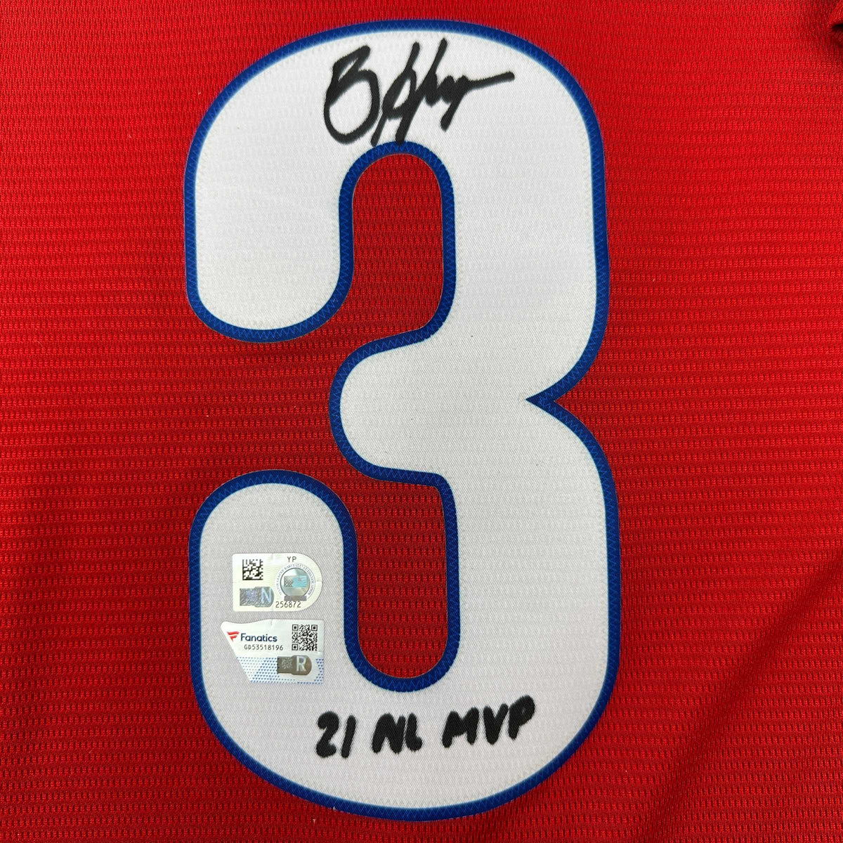 Autographed/Signed Bryce Harper 21 NL MVP Philadelphia Phillies Red Replica Baseball Jersey Fanatics & MLB COA