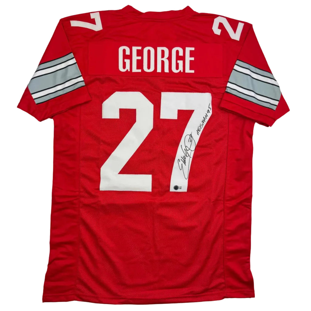 Autographed/Signed Eddie George Ohio State Red College Football Jersey JSA COA