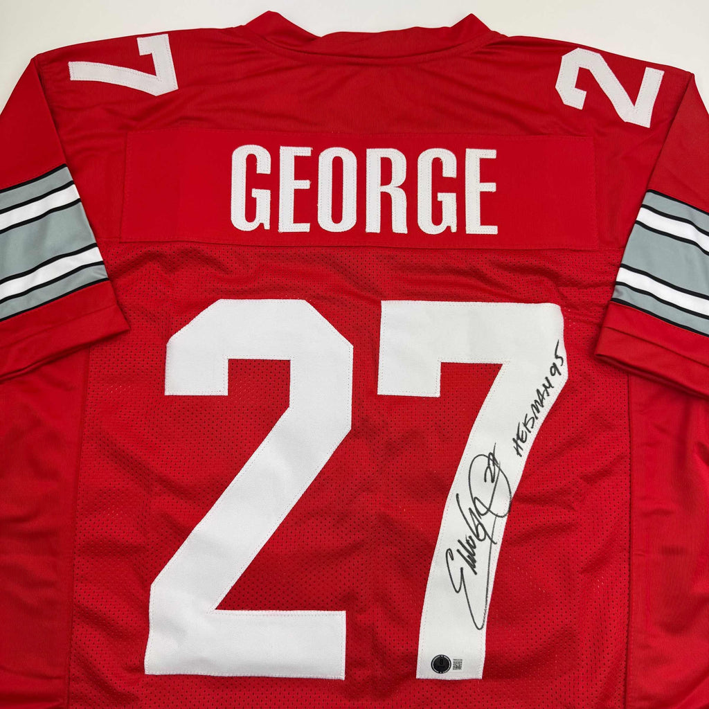 Autographed/Signed Eddie George Ohio State Red College Football Jersey JSA COA