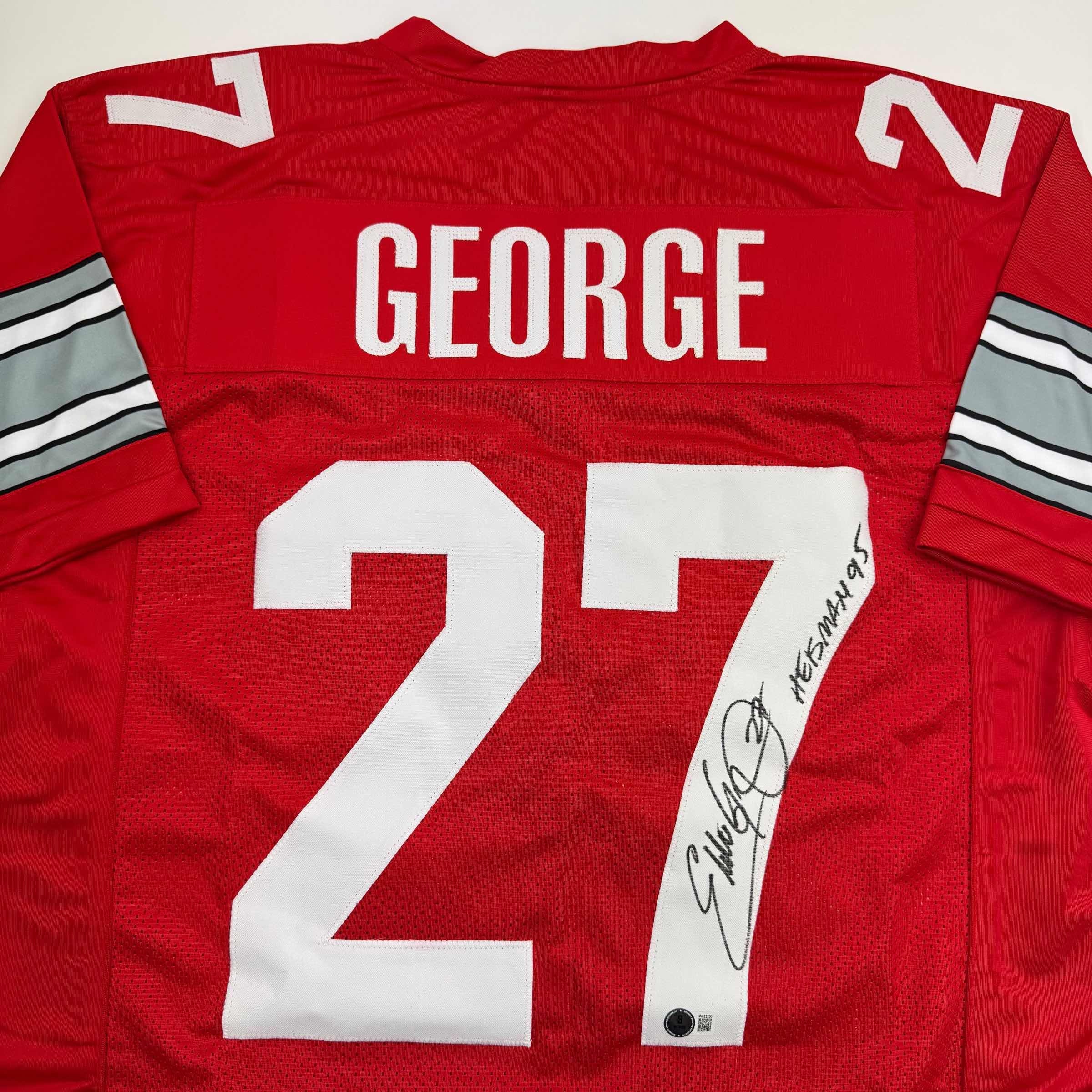 Autographed/Signed Eddie George Ohio State Red College Football Jersey JSA COA