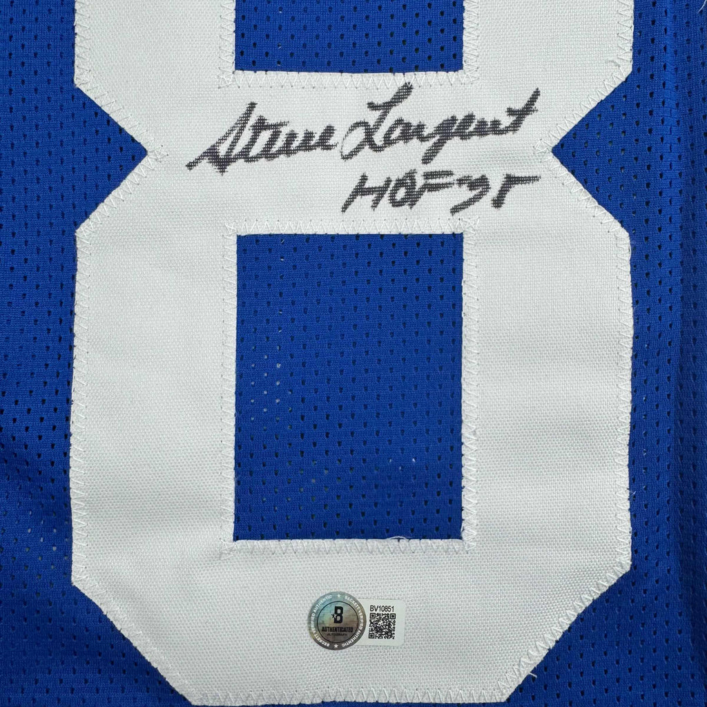 Autographed/Signed Steve Largent HOF 95 Seattle Blue Football Jersey Beckett BAS COA