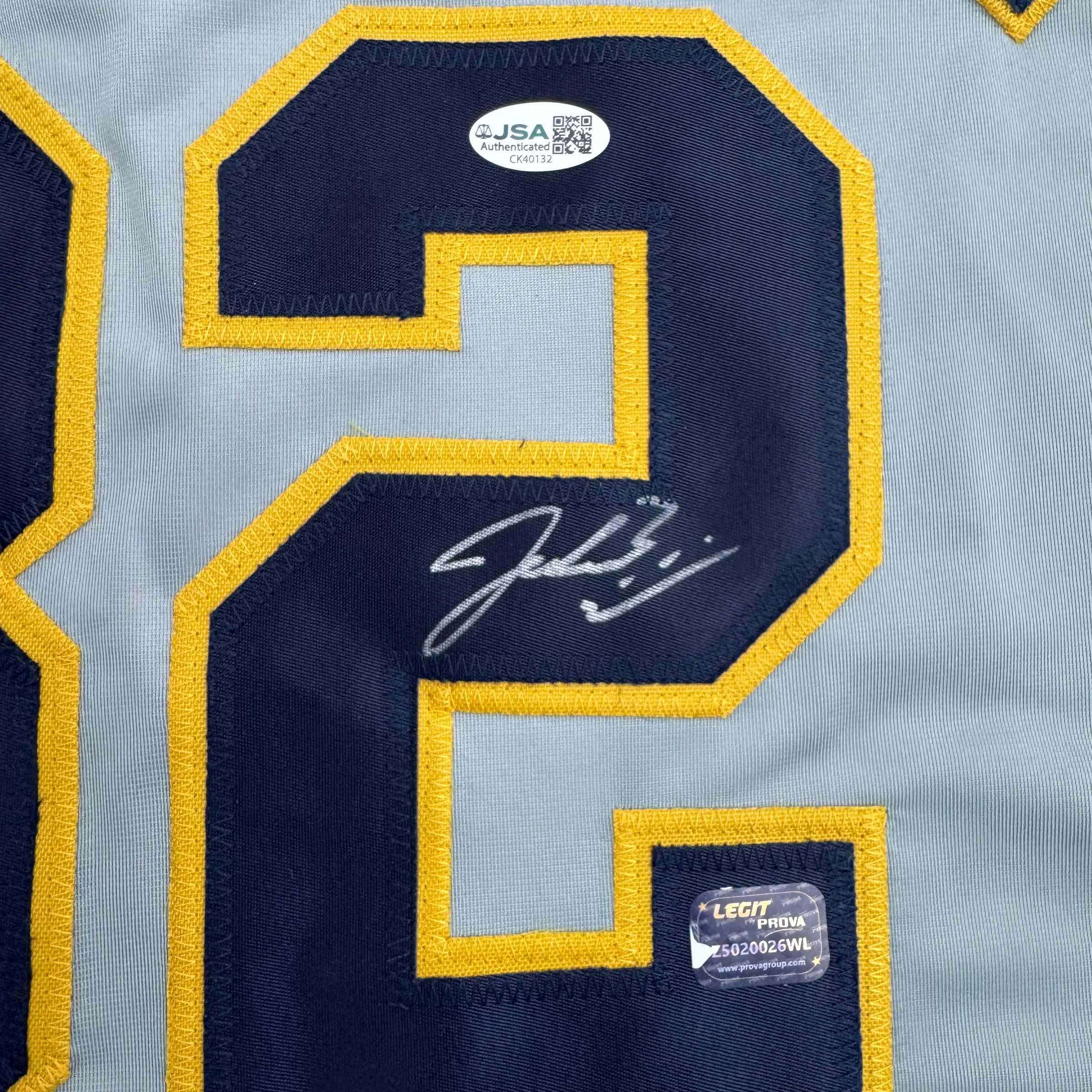 Framed Autographed/Signed Jacob Misiorowski 35x39 Milwaukee Grey Baseball Jersey JSA COA