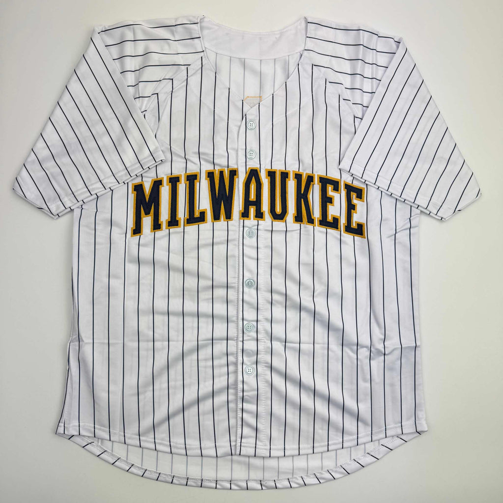 Autographed/Signed Jacob Misiorowski Milwaukee Pinstripe Baseball Jersey JSA COA