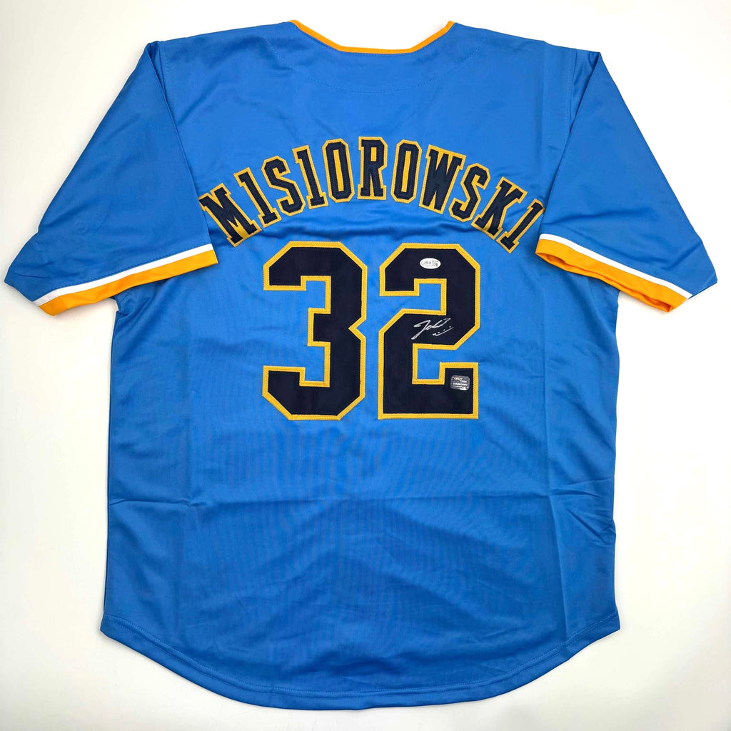 Autographed/Signed Jacob Misiorowski Milwaukee Blue Baseball Jersey JSA COA