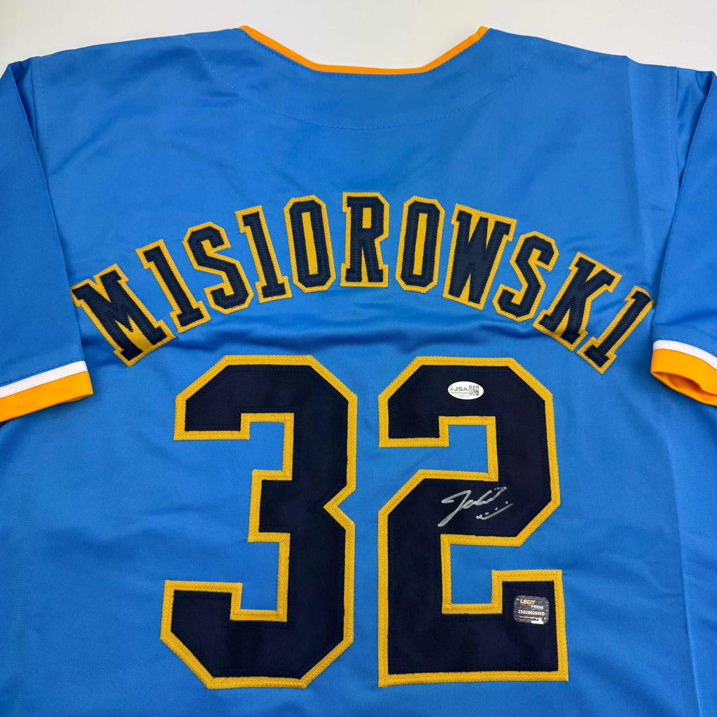 Autographed/Signed Jacob Misiorowski Milwaukee Blue Baseball Jersey JSA COA