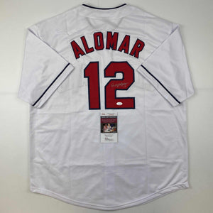 Autographed/Signed Roberto Alomar Cleveland White Baseball Jersey JSA COA